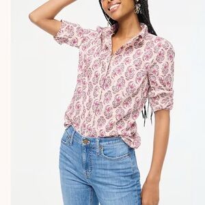J. Crew Poplin Pink Floral Paisley Button Down Collared Shirt NWT + Headband NWT
